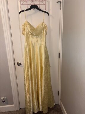Prom dress Elegant Yellow Satin Slip Dress with Floral Jacquard